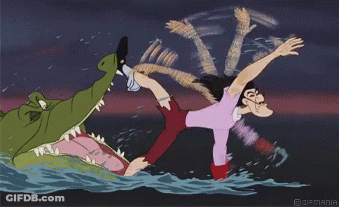 Peter Pan Is Being Attacked By A Crocodile In A Cartoon . GIF