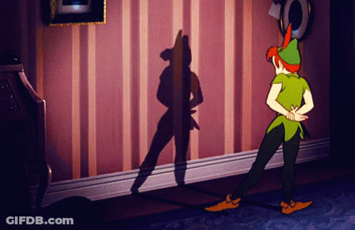Peter Pan Standing In Front Of Wall With Shadow GIF