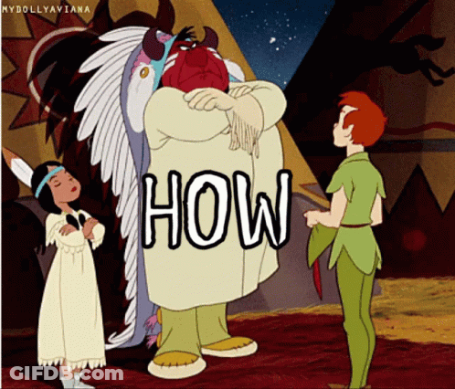 Peter Pan Standing Next To Native American Chief GIF
