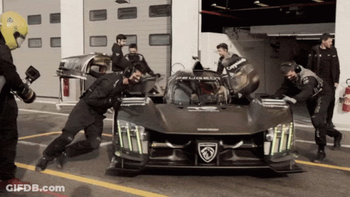 Peugeot Race Car With Mechanics GIF