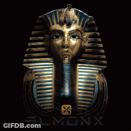 Pharaoh Statue With Blue And Gold Striped Crown GIF