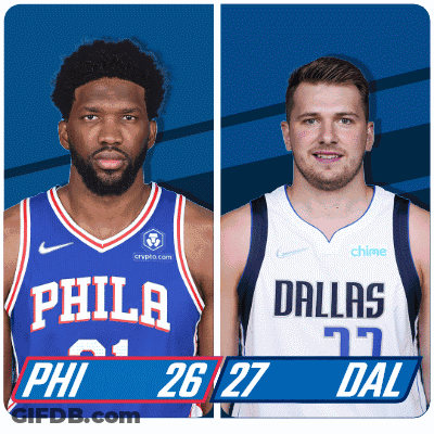 Philadelphia And Dallas Basketball Players Standing Together GIF