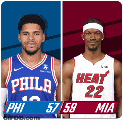 Philadelphia Basketball Player And Heat Basketball Player Standing Together GIF