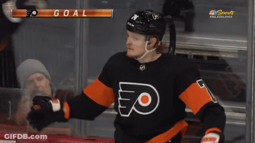 Philadelphia Flyers Hockey Players Celebrate A Goal Against The Washington Capitals GIF