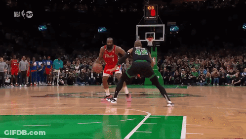 Philadelphia Player Dribbling Against Celtics Player GIF