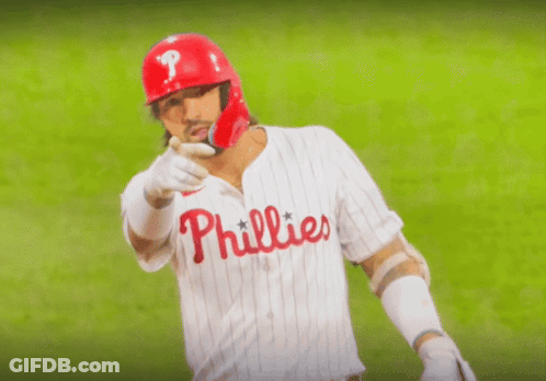 Phillies Baseball Player In Red Helmet And White Jersey GIF