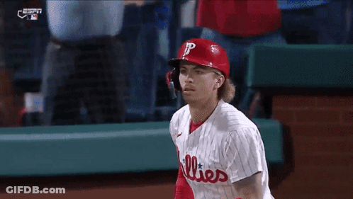 Phillies Baseball Player In Red Helmet On Field GIF