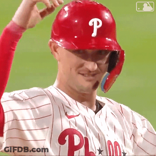 Phillies Baseball Player Red Helmet With P GIF