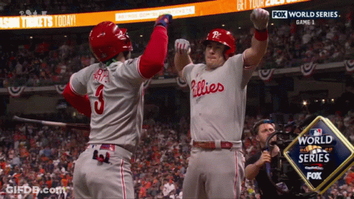 Phillies Players Celebrate Fox World Series Ad GIF