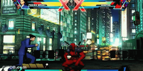 Phoenix Wright And Deadpool Fighting GIF