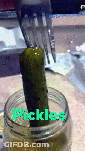 Pickle Being Pulled Out Of Jar Labeled Pickles GIF
