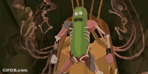 Pickle Rick Flying Through Air Holding Pickle GIF