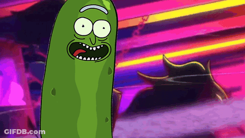 Pickle Rick From Rick And Morty In Front Of Pink Background GIF