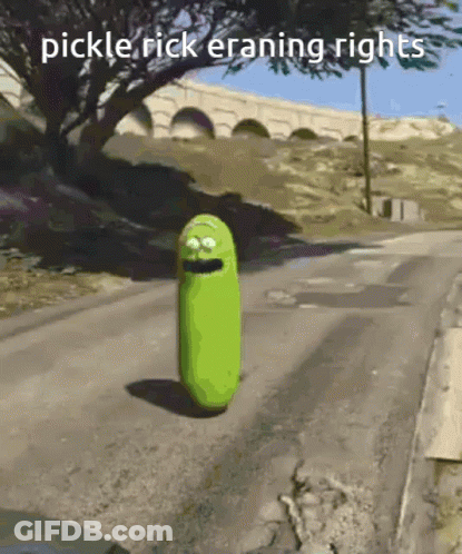 Pickle Rick Walking Down Road GIF