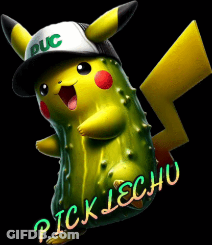 Pickle Shaped Pikachu Wearing Hat Saying Duc GIF
