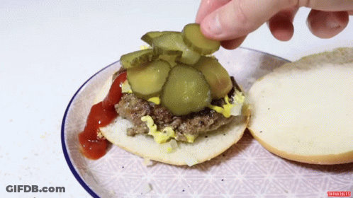 Pickles Added To Hamburger Saying Onion Slices GIF