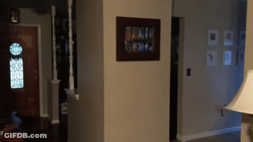 Picture On Wall In Hallway With Lamp GIF