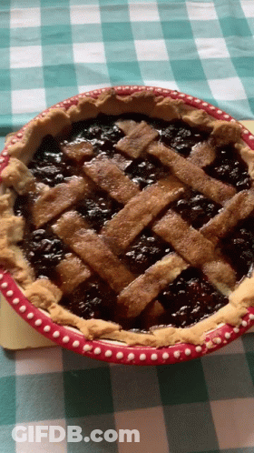 Pie With Lattice Crust On Checkered Tablecloth GIF
