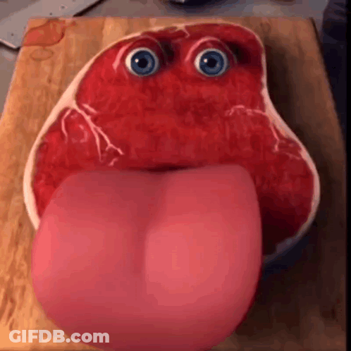 Piece Of Meat With Eyes And Tongue Out GIF