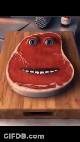 Piece Of Meat With Face Drawn On GIF