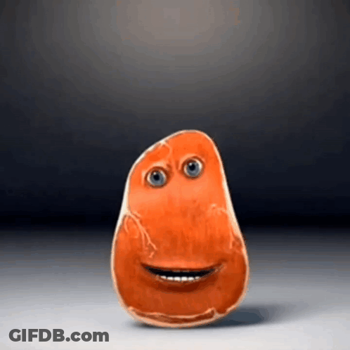 Piece Of Meat With Face Standing On Table GIF