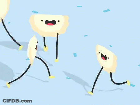 Pierogi Party In Blue And Yellow Letters GIF