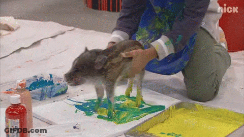 Pig Being Painted On Canvas With Nick GIF