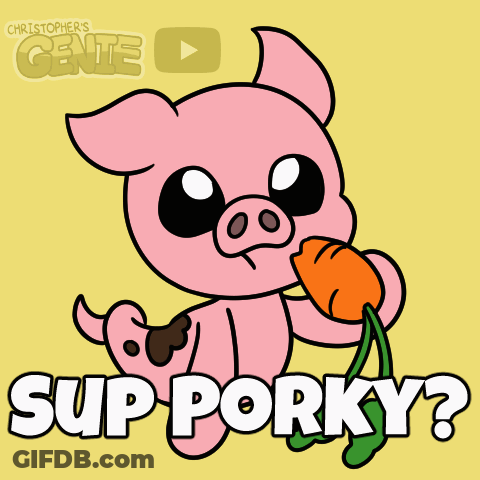 Pig Eating Carrot With Words Sup Porky GIF