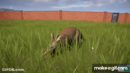 Pig Eating Grass In Video Game GIF