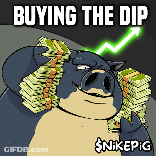 Pig Holding Stacks Of Money Buying The Dip GIF