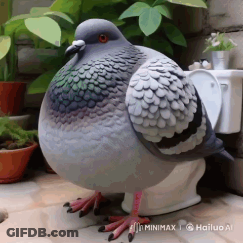 Pigeon Perched On Wooden Ledge With Wings Outstretched GIF