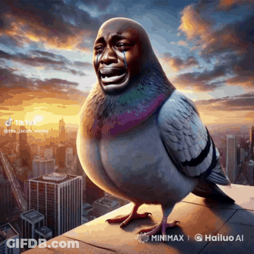 Pigeon With Man Face Crying GIF