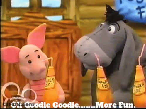 Piglet And Eeyore Drinking From Bottles With Straws GIF