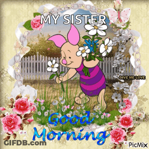 Piglet Holding Flowers Good Morning GIF
