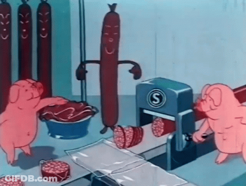 Pigs Making Sausages In Factory GIF
