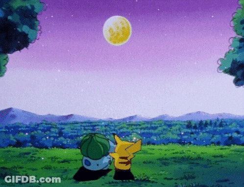 Pikachu And Bulbasaur Looking At The Moon GIF