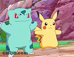 Pikachu And Bulbasaur Standing Together GIF