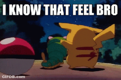 Pikachu And Caterpillar Saying I Know That Feel Bro GIF