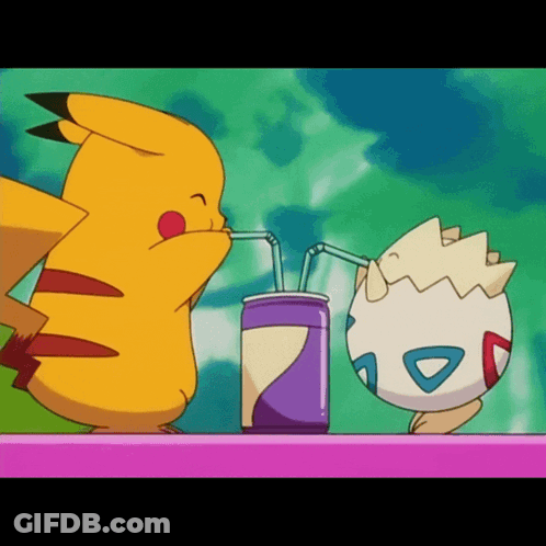 Pikachu And Togey Drinking From A Purple Can GIF