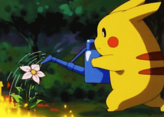 Pikachu Cute Watering Flower GIF
