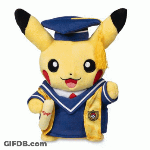 Pikachu Graduation Cap And Gown Holding Diploma GIF
