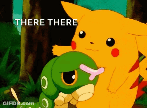 Pikachu Holding Green Caterpillar Saying There There GIF