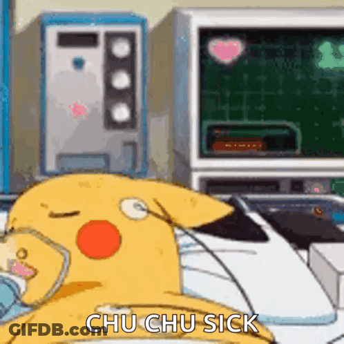 Pikachu In Hospital Bed With Oxygen Mask GIF
