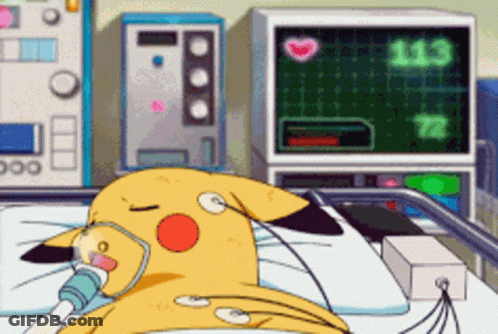 Pikachu In Hospital Bed With Oxygen Mask Monitor 113 GIF