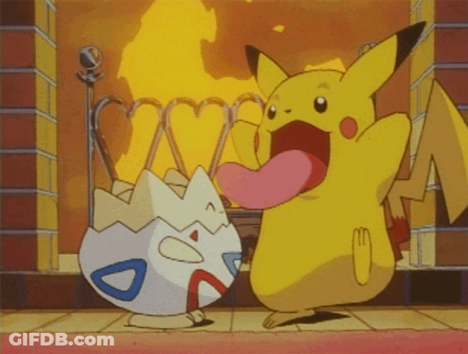 Pikachu Licking Togepi GIF