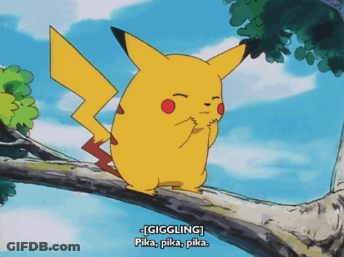 Pikachu On Tree Branch Saying Giggling GIF