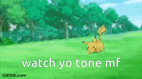 Pikachu Running In Grassy Field Saying Watch Yo Tone Mf GIF