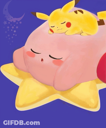 Pikachu Sleeping On Kirby's Head GIF