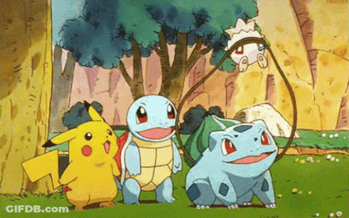 Pikachu Squirtle Bulbasaur Standing Grassy Field GIF