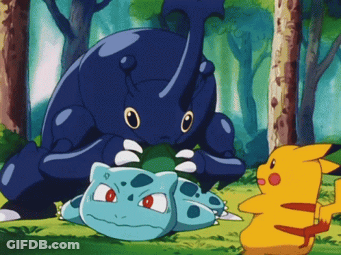 Pikachu Standing Next To Rhinoceros And Bug GIF